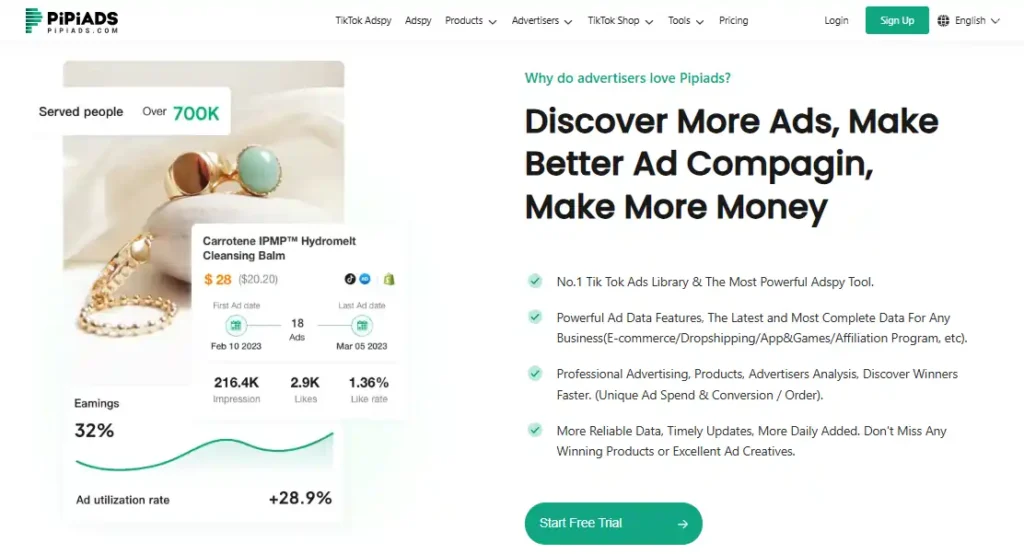 Pipiads TikTok User Experience and Interface
