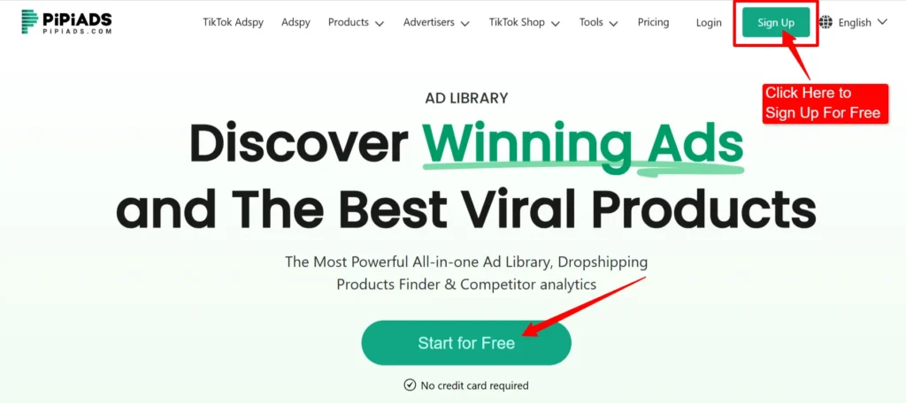 Sign up for free on PiPiADS