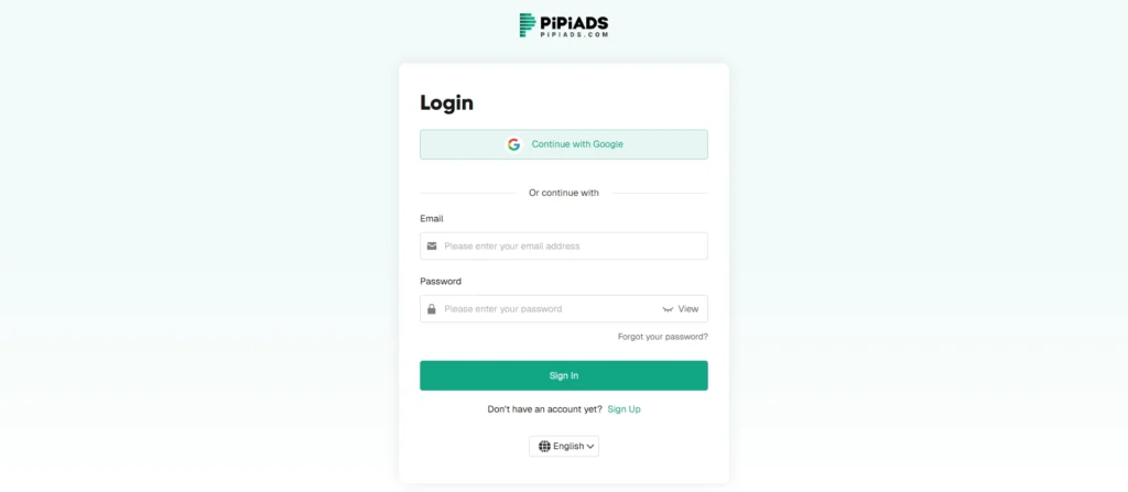 Pipiads- Login Page